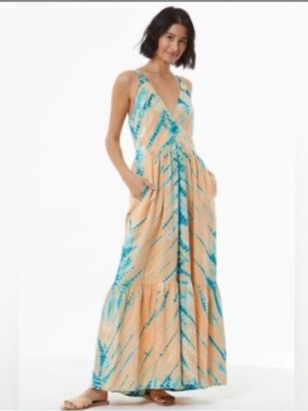 Young Fabulous & Broke Peach and Teal Tie-Dye Wrap Maxi Dress